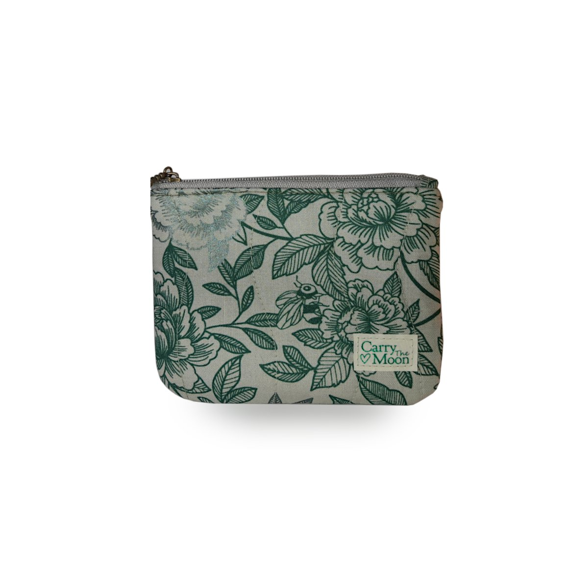 card and coin pouch with green flowers bees